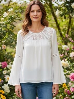 White House Black Market Bell long Sleeve Blouse Top shirt Women's size Medium